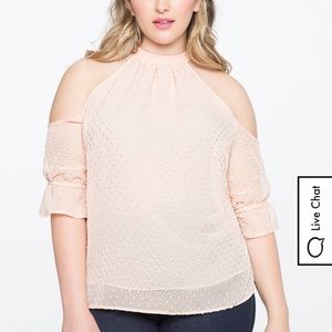 Eloquii Textured Mock Neck Cold Shoulder Top